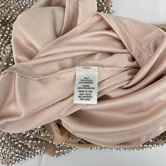 Cache Women Dress Y2K Sleeveless Rhinestone Embellished Mesh Beige Silver M - Picture 5 of 14